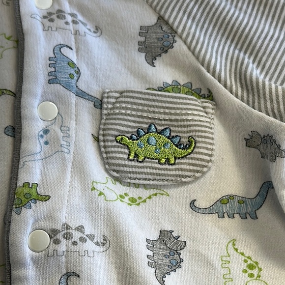 Little Me - White and Green Dinosaur Footie One Piece Sleeper - Picture 3 of 4